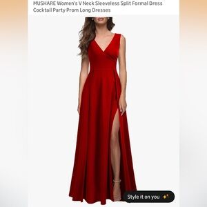 Women's MUSHARE Red V Neck Sleeveless Formal Dress